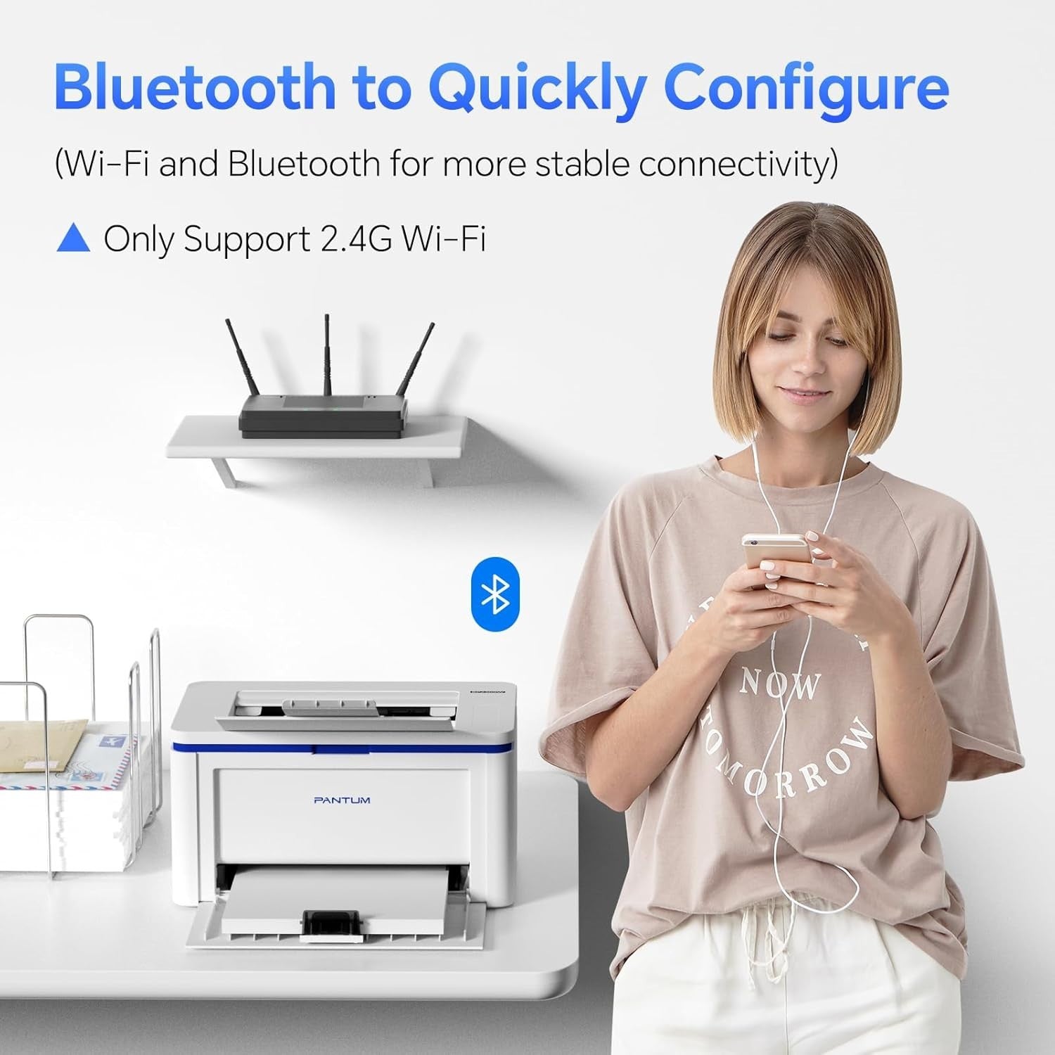 Wireless Monochrome Laser Printer White A4 20ppm USB Wi-Fi Bluetooth