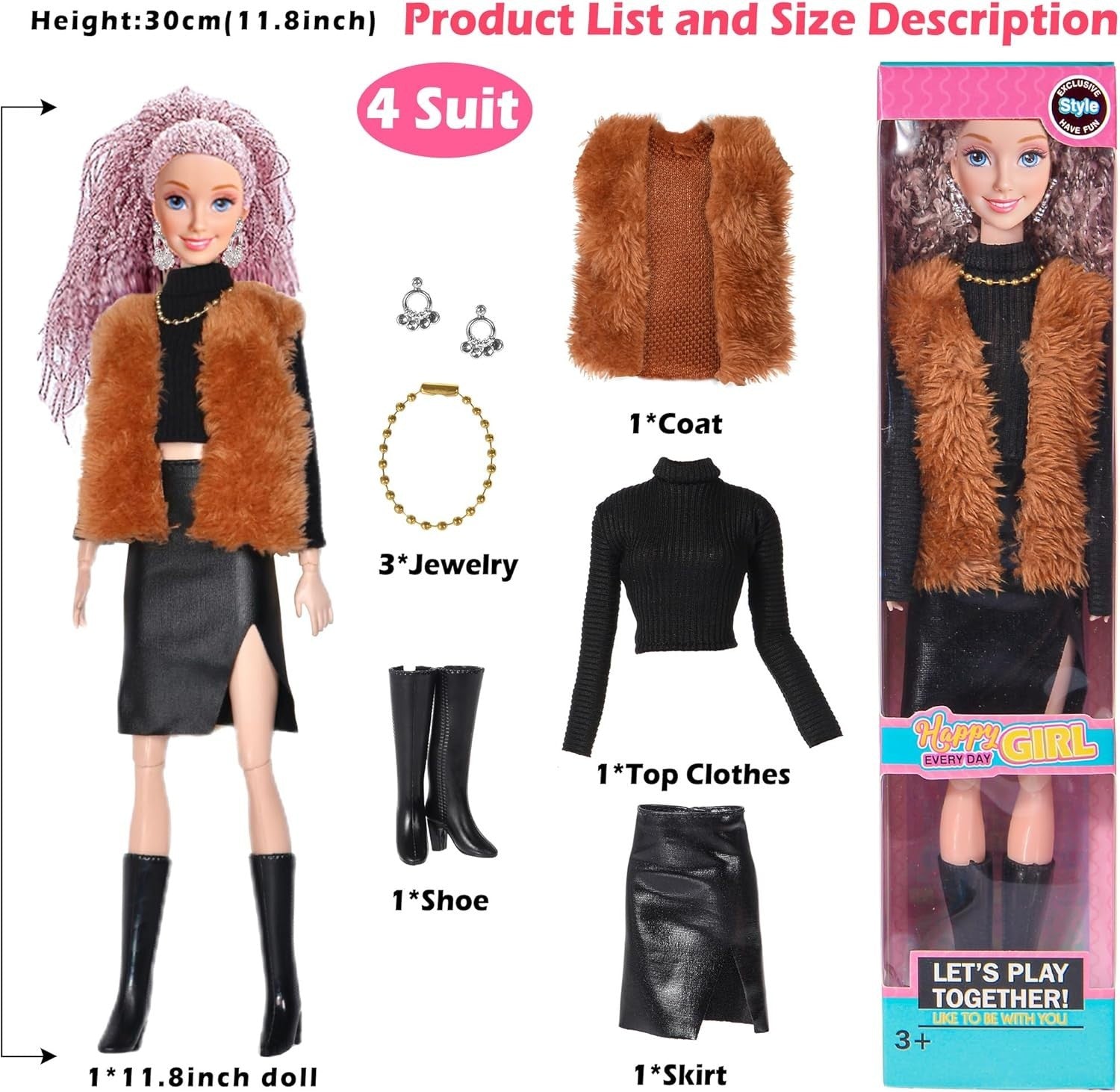 11.5 Inch Princess Dolls Set 6 Pack Fashion Dolls w/ Dresses Accessories