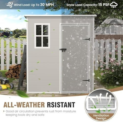 Outdoor 6x6ft Resin Garden Shed Lockable Storage for Bikes & Tools