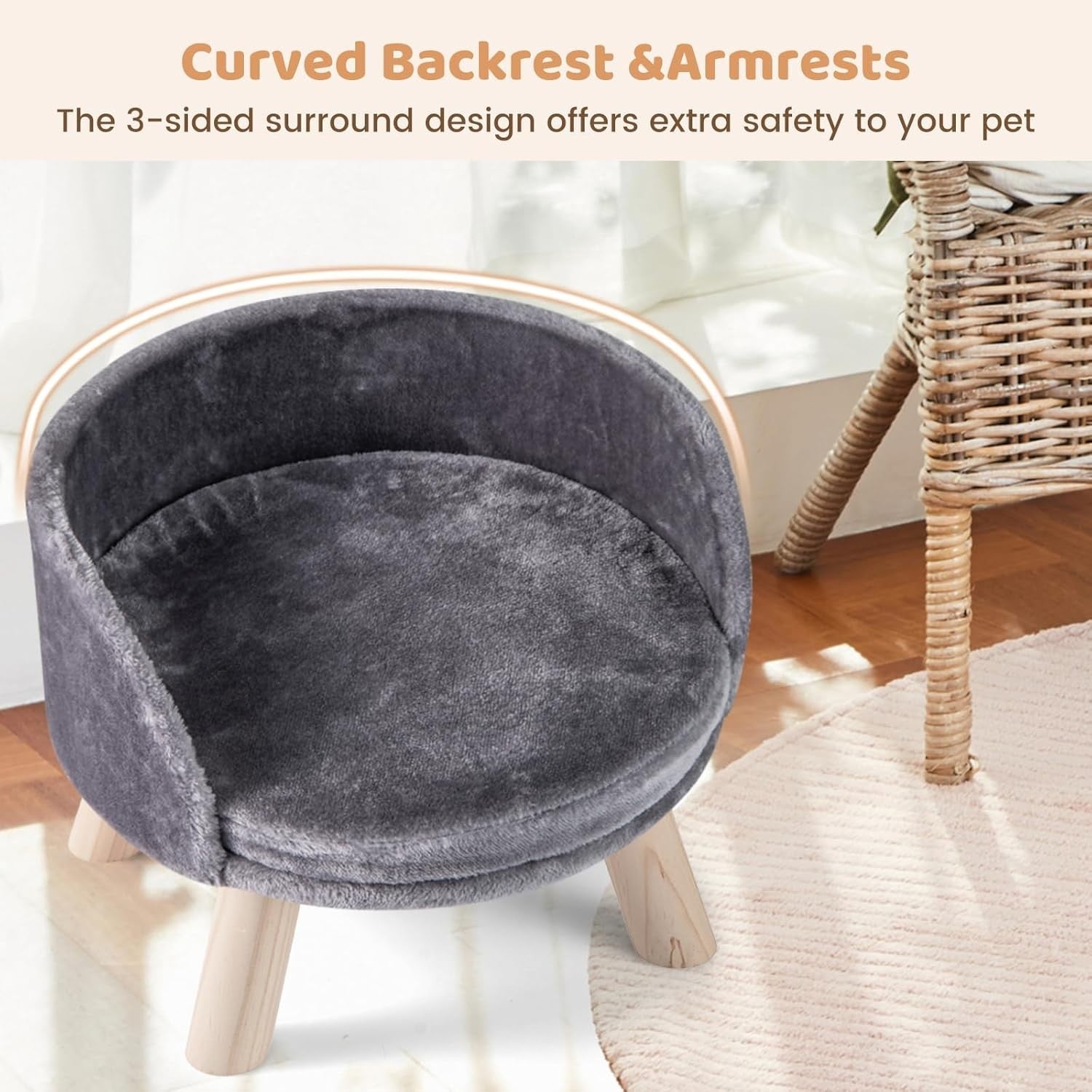 Elevated Pet Sofa Bed Dog Cat Couch w Removable Cushion Wood Legs