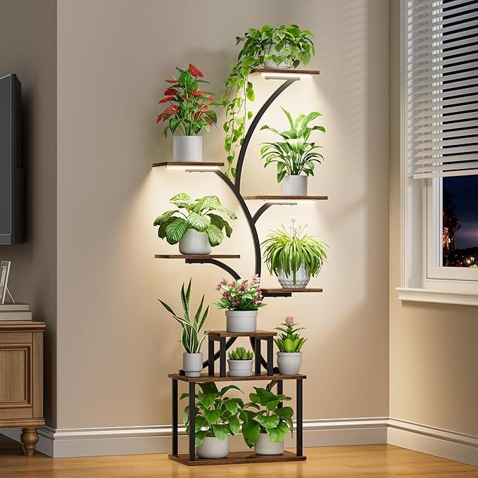 8 Tier Metal Plant Stand with Grow Lights Indoor Outdoor Flower Shelf 158cm
