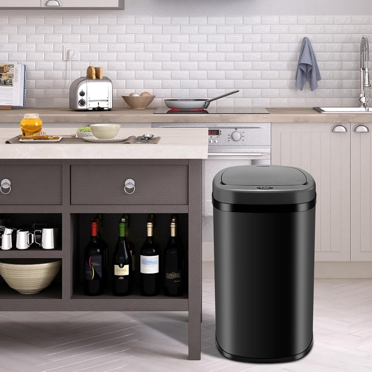 58L Automatic Sensor Kitchen Bin Touchless Stainless Steel Black