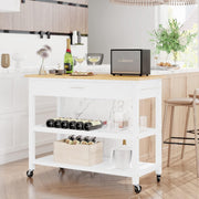 Rolling Kitchen Island Cart White Wood | Cabinet, Drawers, Shelves 101cm