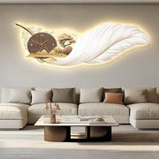 LED Feather Wall Clock 140×51cm Modern Luxury Silent Light-Up Wall Art Decor
