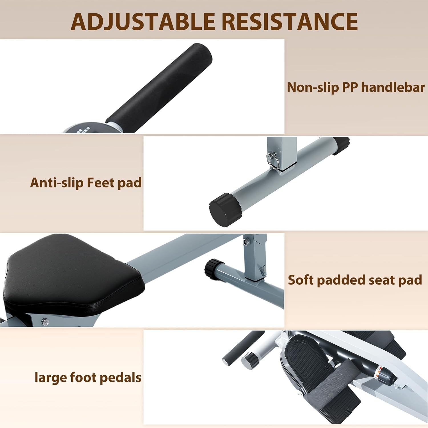 Compact Hydraulic Rowing Machine 12-Level Resistance LCD Home Rower 100KG