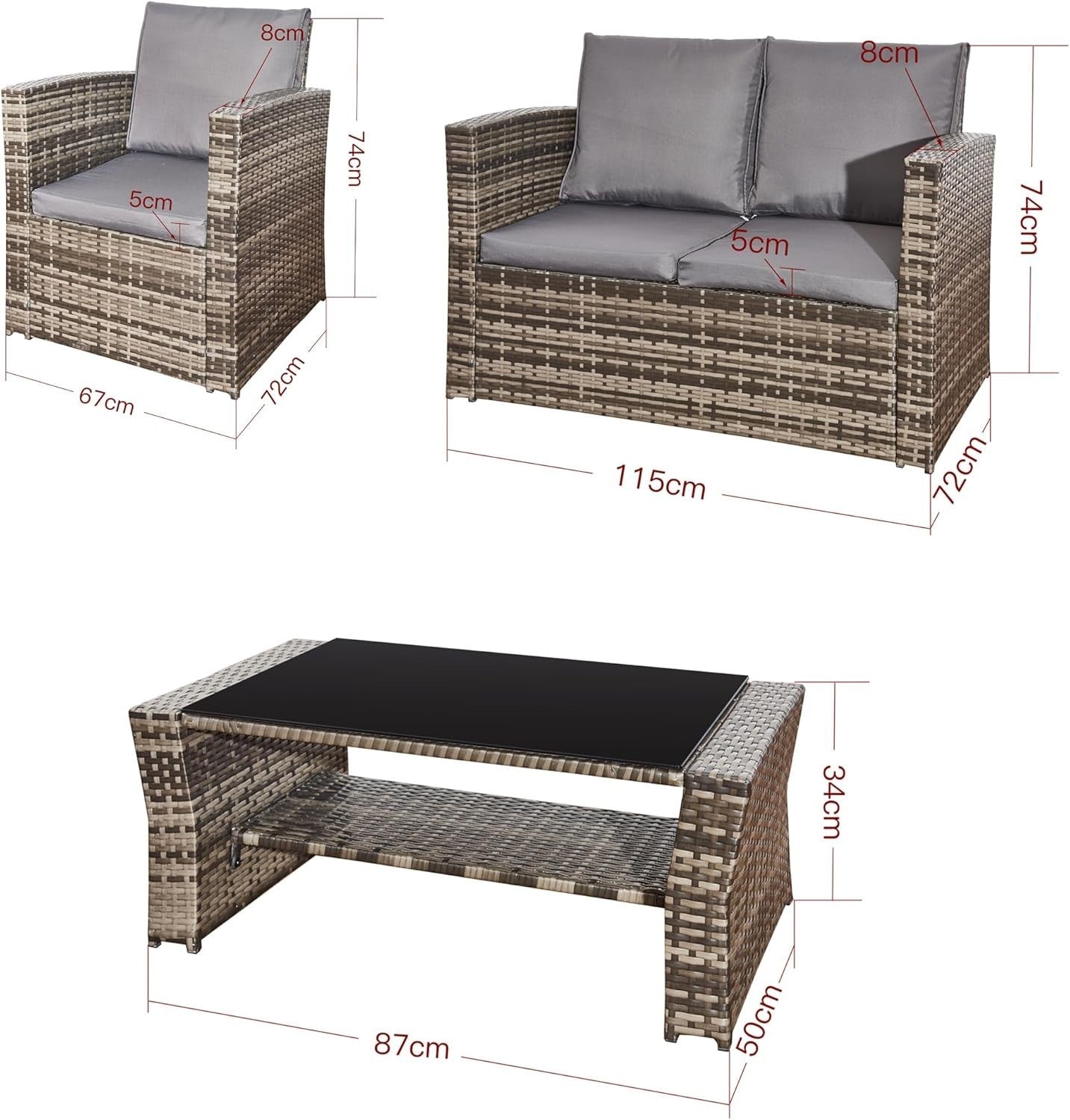 4 Seater Rattan Garden Furniture Set Outdoor Sofa Chairs Table Patio