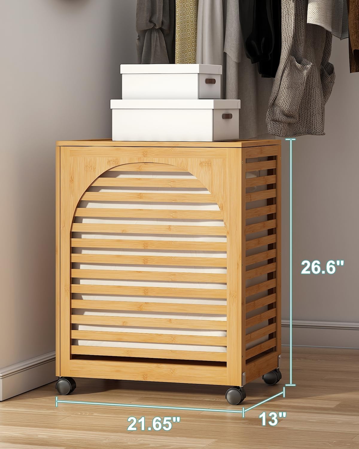 103L Bamboo Laundry Hamper on Wheels Large 2 Section Basket with Lid & Liner