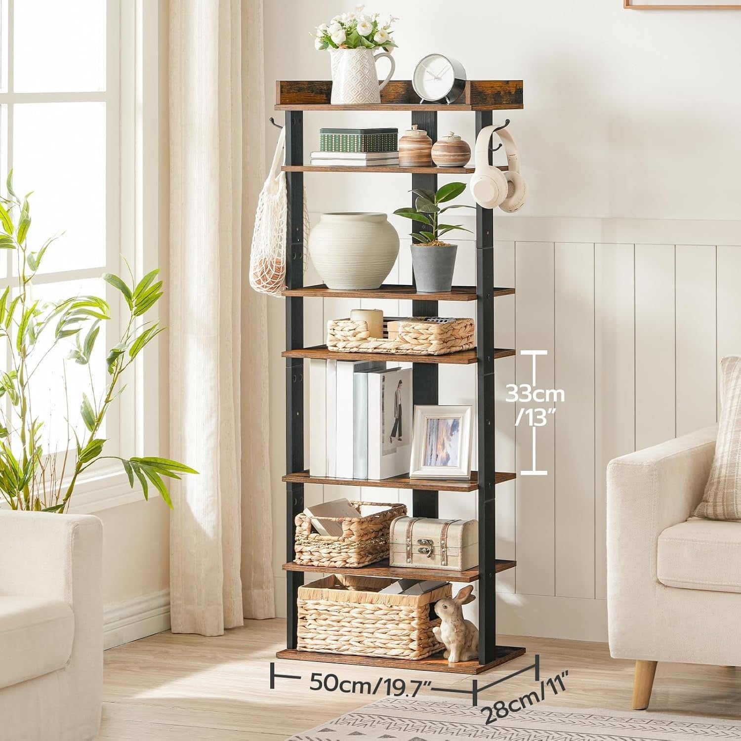 9-Tier Tall Slim Shoe Rack – Rustic Vertical Organizer for Small Spaces