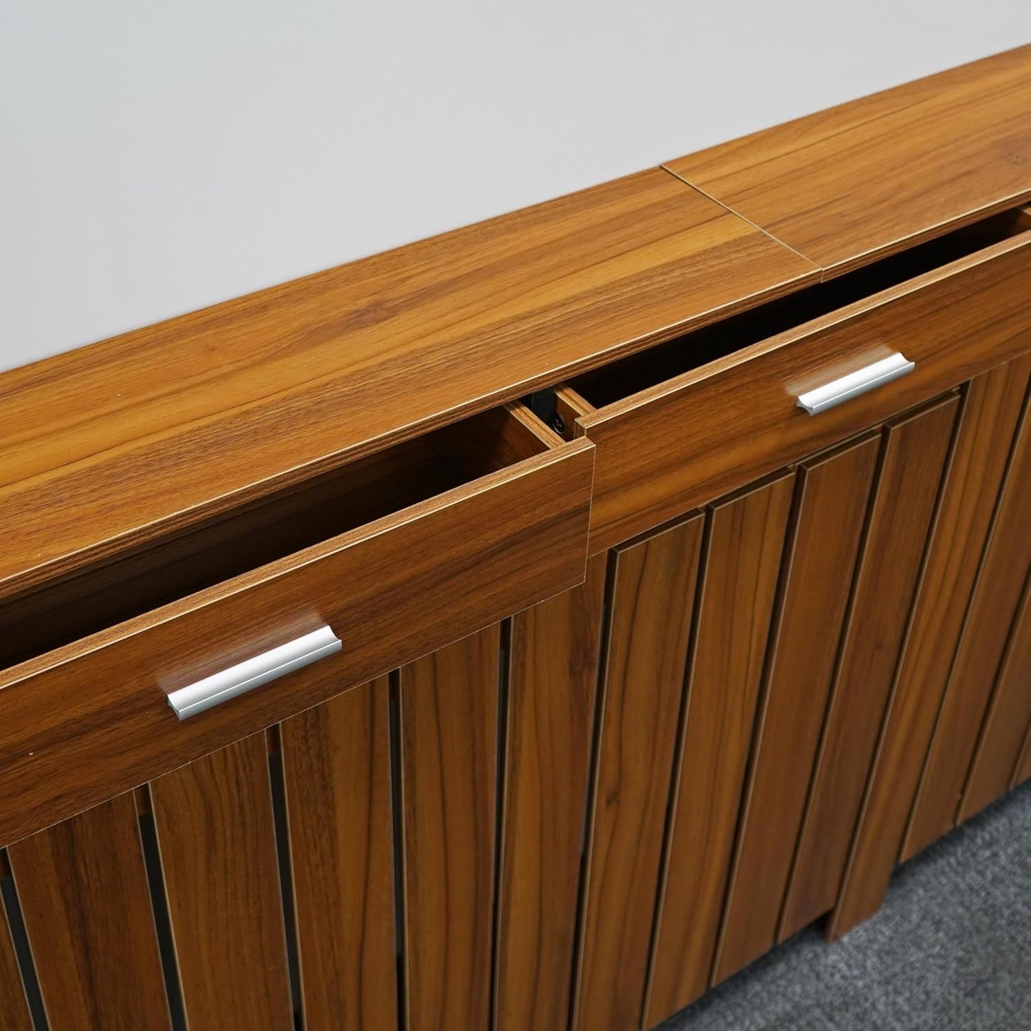 Wood Radiator Cover with Drawers Vertical Slat W152xH96cm Modern Oak Cabinet