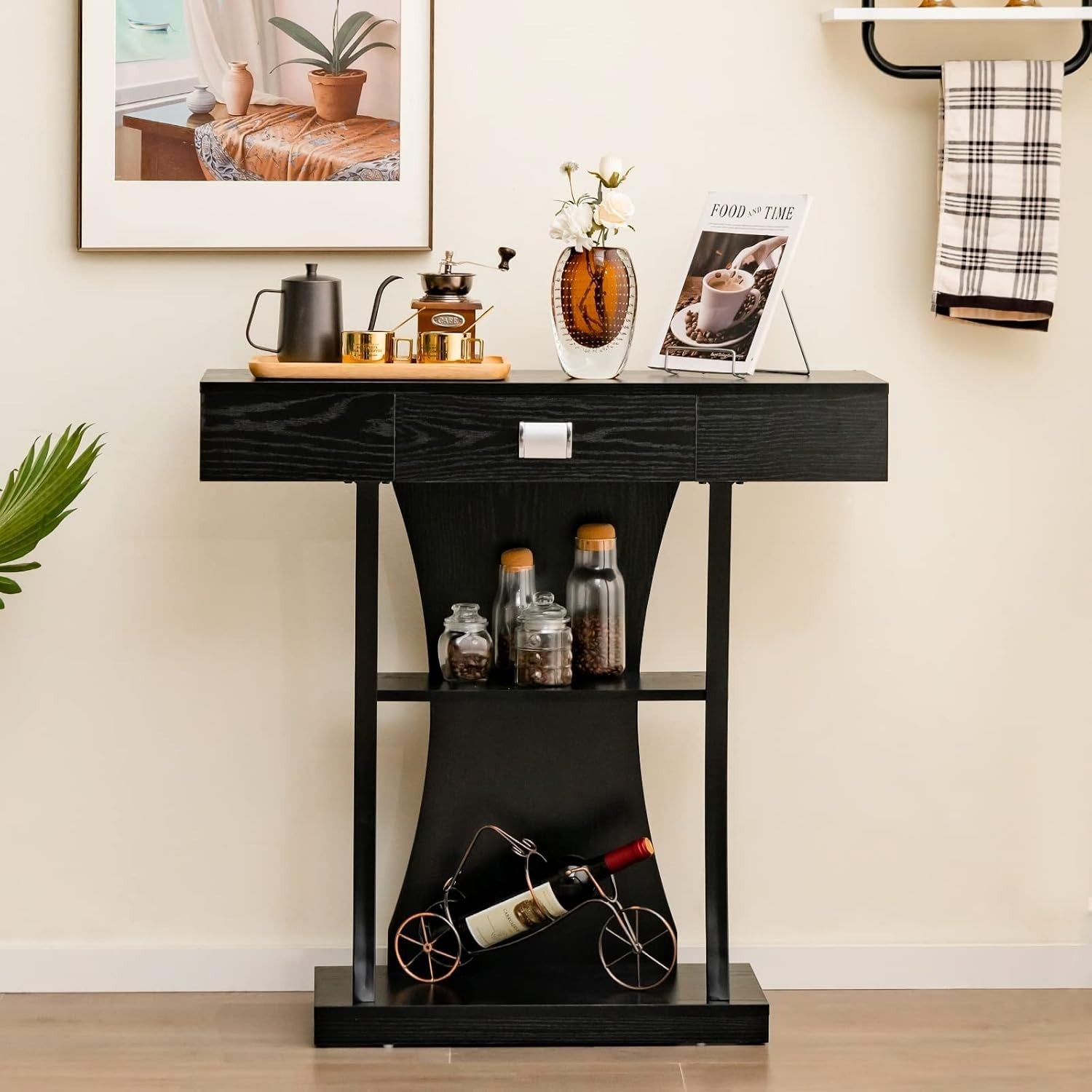 Solid Wood Console Table 46" – Sleek Black Entryway Accent