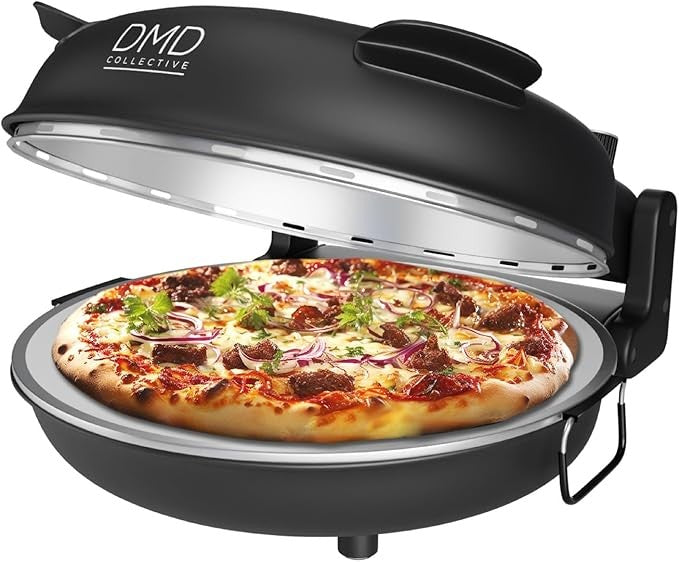 12" Electric Pizza Oven with Stone Base & Timer – 1200W Countertop Pizza Maker