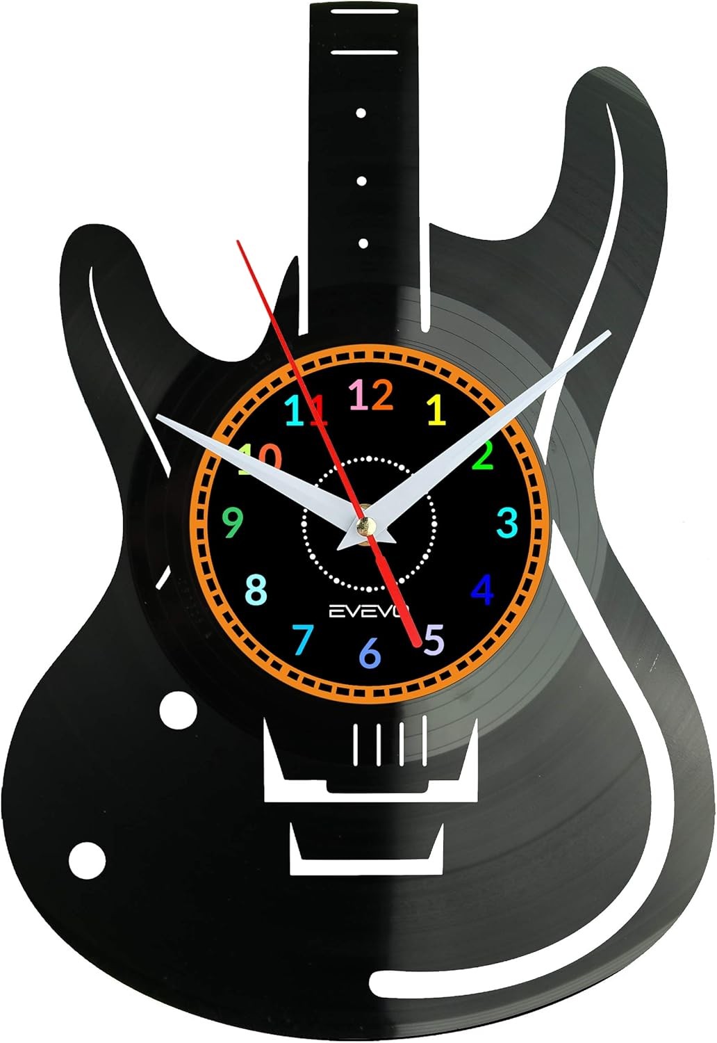 Guitar Wall Clock – Silent Non-Ticking Vinyl Record Style Music Room Decor