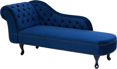 Blue Velvet Left Hand Chesterfield Chaise Lounge Tufted Back Classic Design