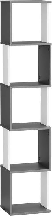 Modern 5-Tier Bookcase Storage Unit with Open Shelves – White & Grey