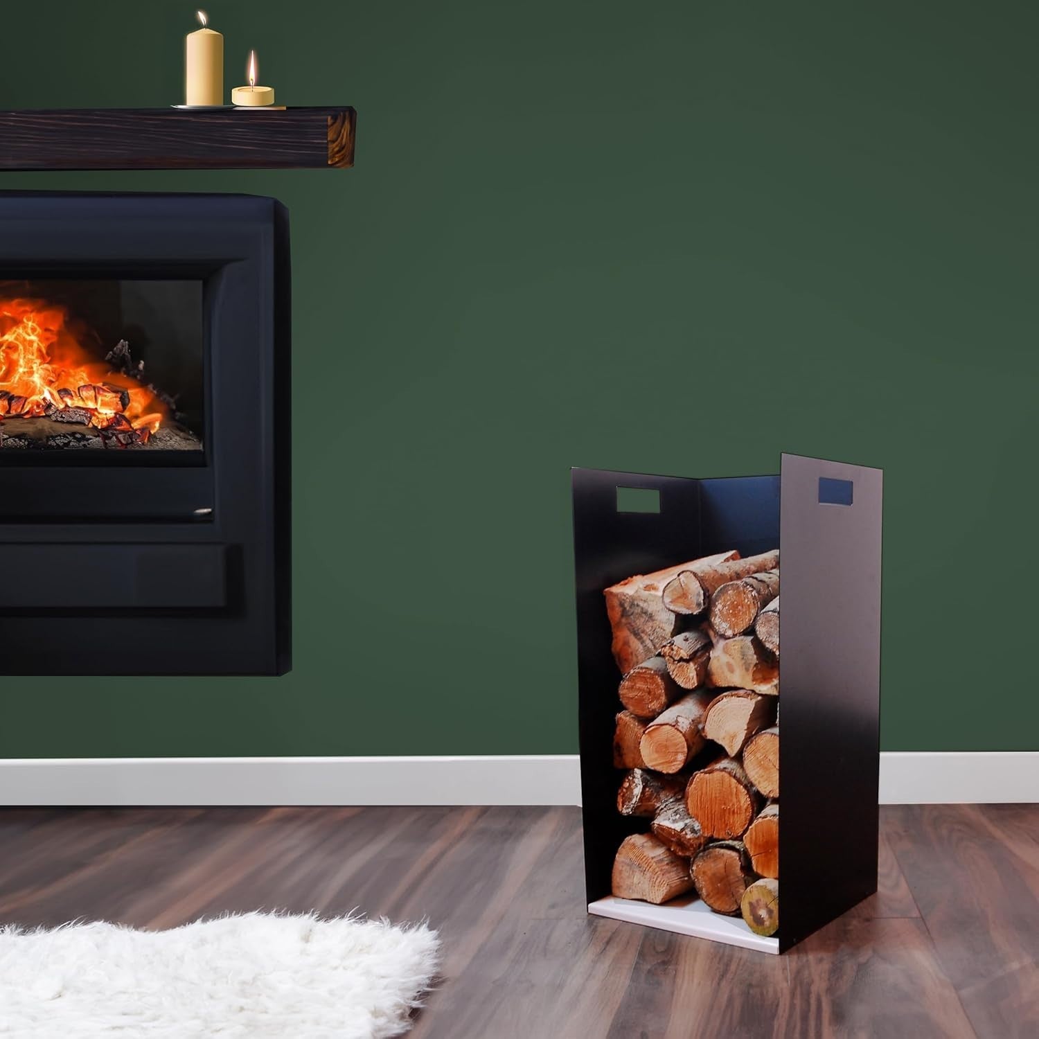 Firewood Log Holder Tall Metal Basket Indoor Storage for Fireplace Stove