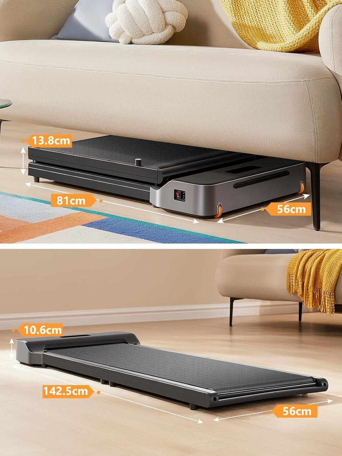 Compact Foldable Under Desk Treadmill 6km/h Quiet Home Office Fitness