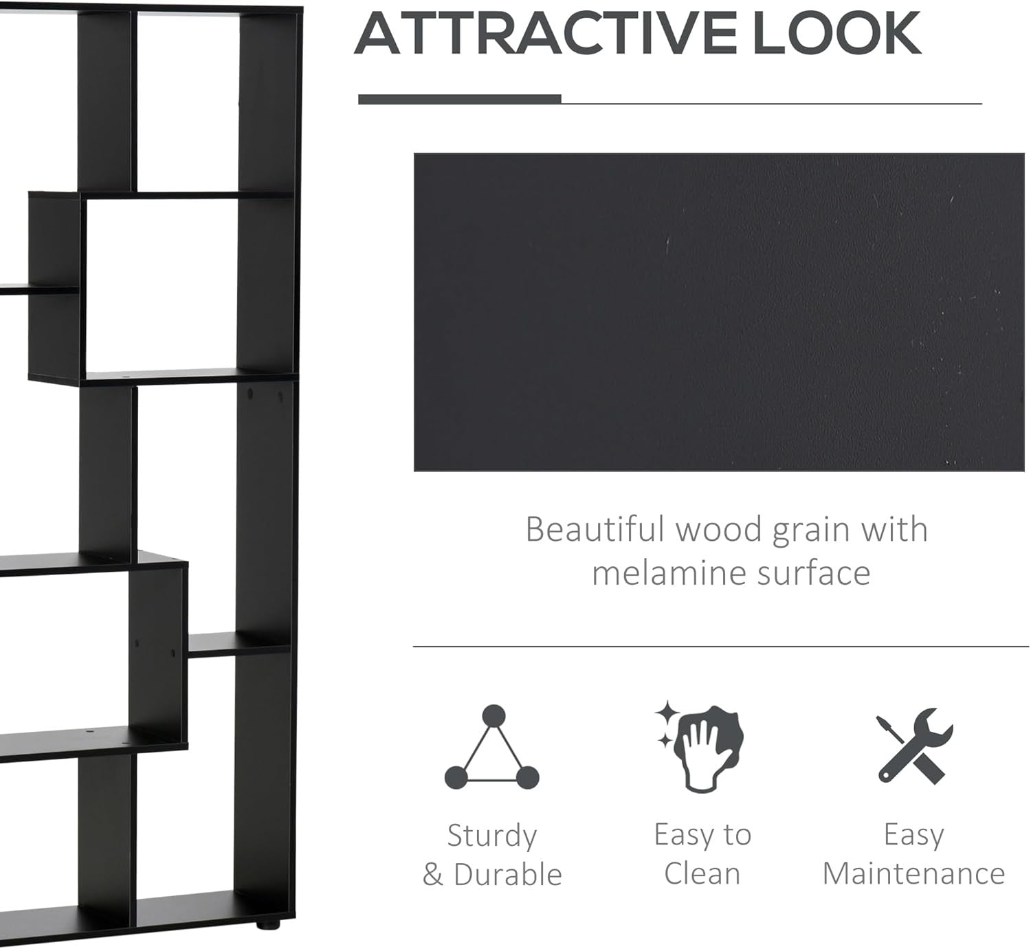 Modern 8-Cube Tall Bookcase Room Divider – Freestanding Storage Shelf Black