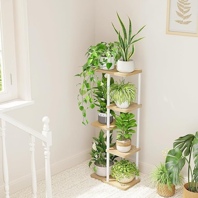 5 Tier White Metal Plant Stand Indoor Outdoor Corner Display Shelf