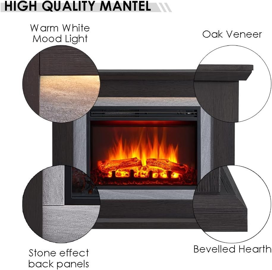 39” Oak Electric Fireplace Freestanding LED Flame Heater 2kW Remote