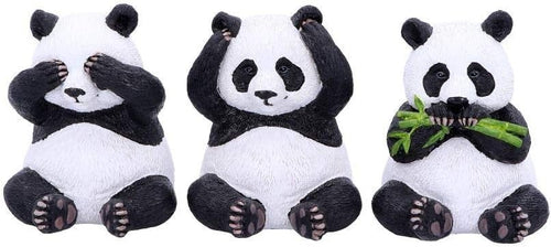 Three Wise Panda Figurines Resin 8.5cm Cute Ornament Set Home Decor Gift