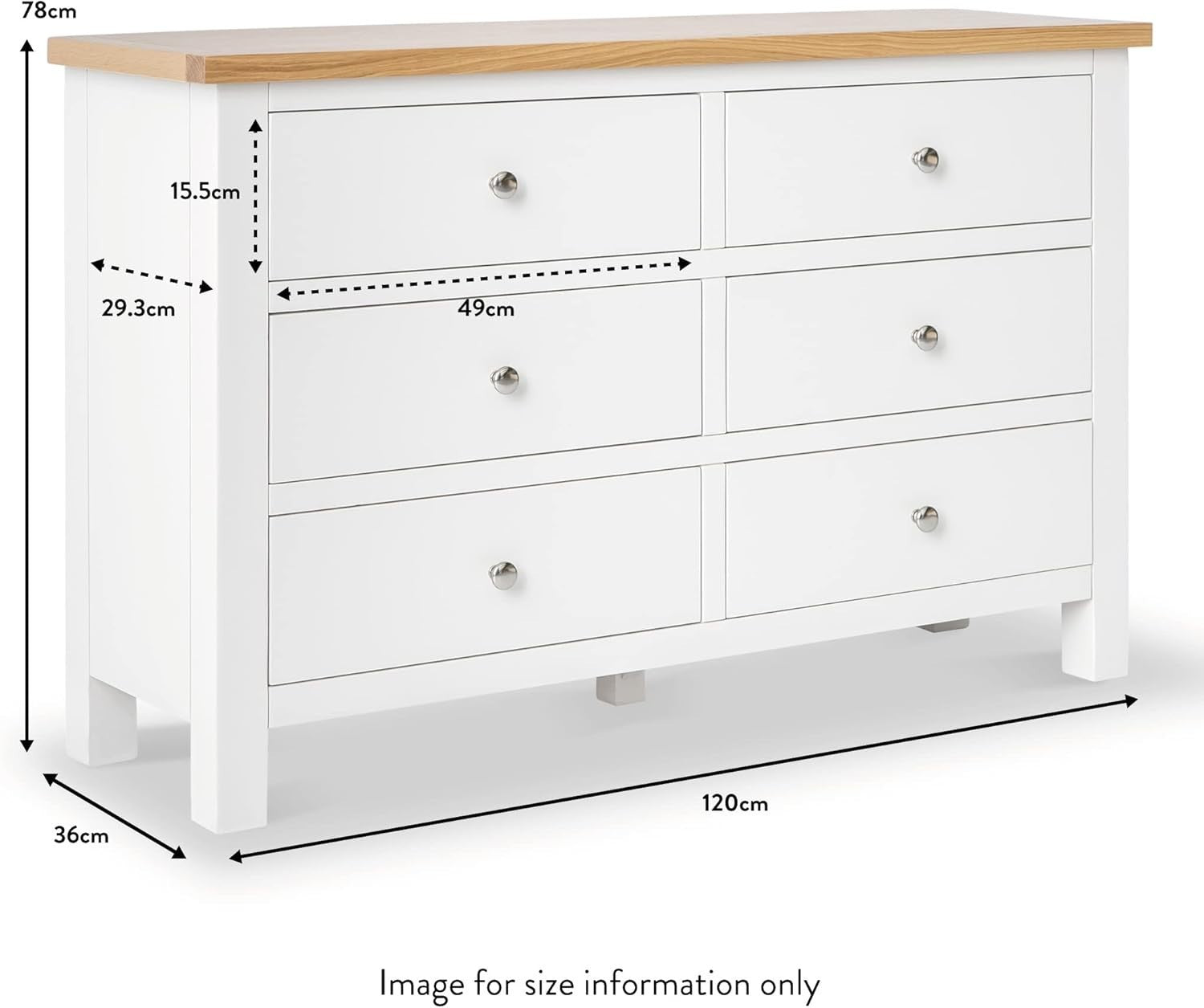 White Oak Top 6 Drawer Chest Solid Wood Bedroom Storage Cabinet Painted