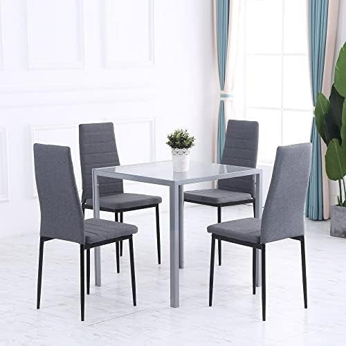 Square Glass Dining Table 75cm Metal Legs Seats 4 Grey Modern