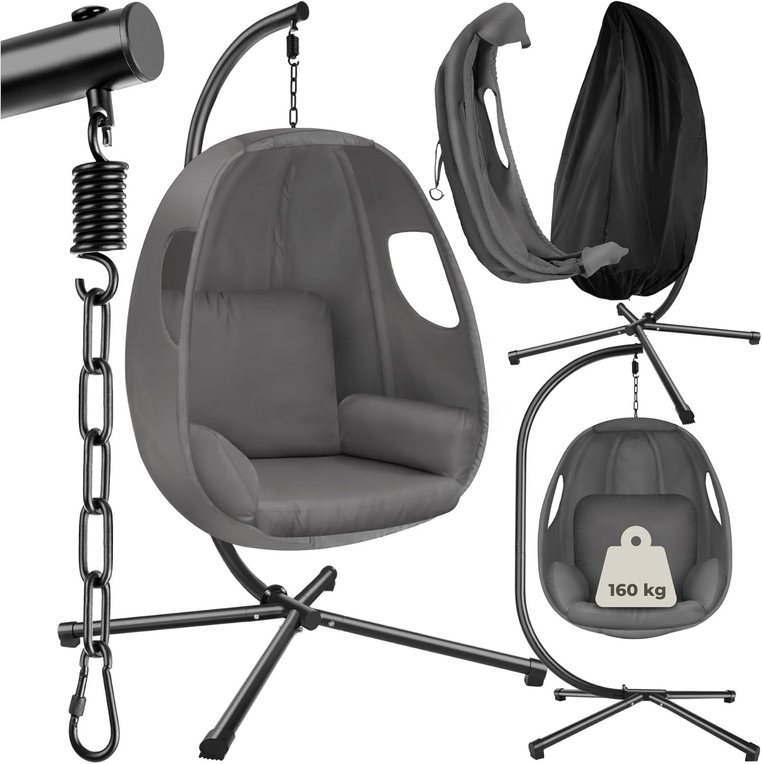 Swivel Hanging Egg Chair with Stand & Comfy Cushion for Indoor Outdoor Use