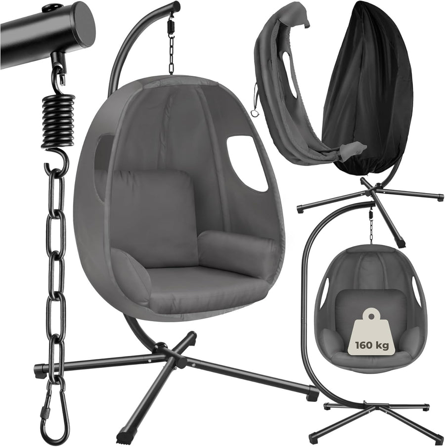 Swivel Hanging Egg Chair with Stand & Comfy Cushion for Indoor Outdoor Use