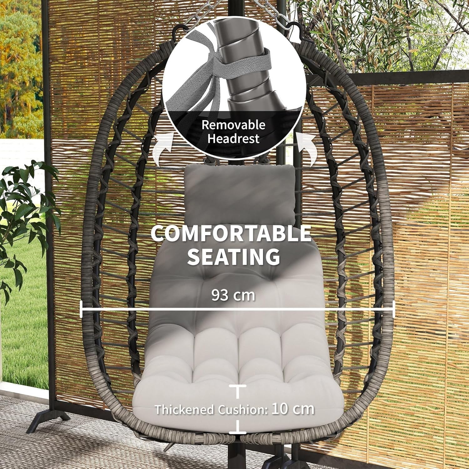 Luxury Hanging Egg Chair Swing with Stand Plush Cushion Indoor Outdoor