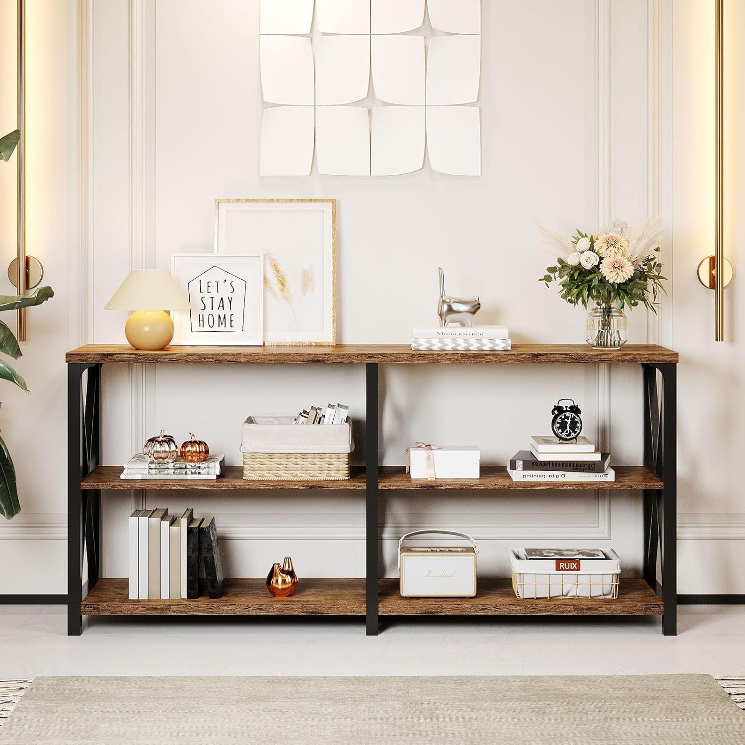 Rustic Wood Console Table Sofa Entryway Desk w/ Shelves 63" Storage
