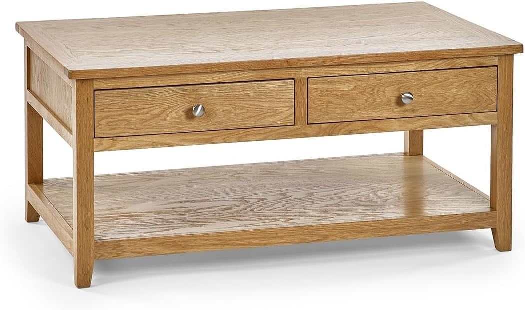 Luxury Oak Coffee Table with 2 Drawers & Shelf – Large 110cm Storage
