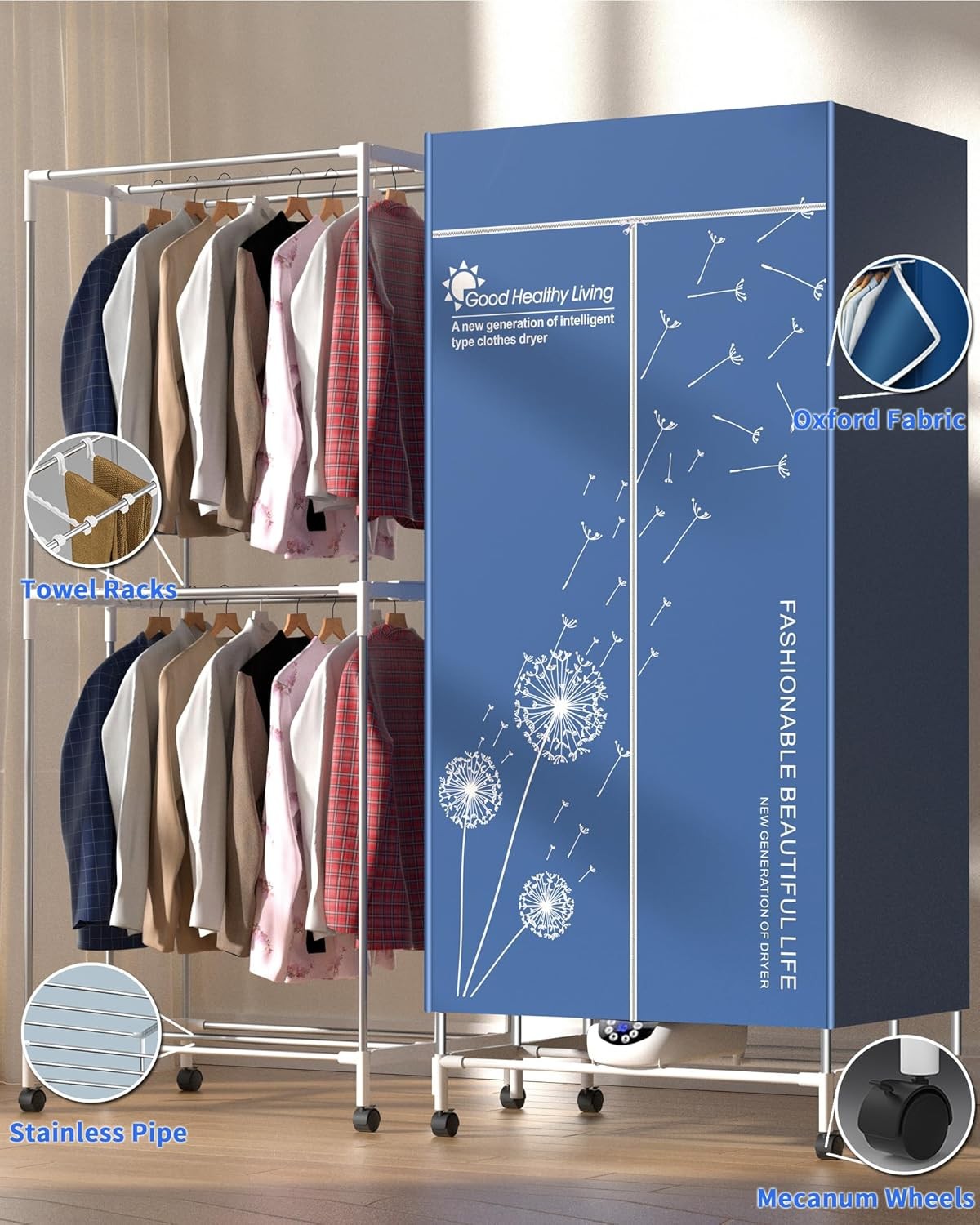 Electric Heated Clothes Airer 1500W 2-Tier Dryer With Cover & Timer Indoor