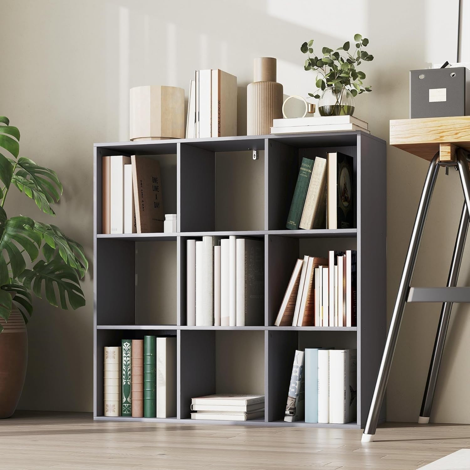 Modern 9 Cube Bookcase Storage Unit Grey – Freestanding Shelving for Home