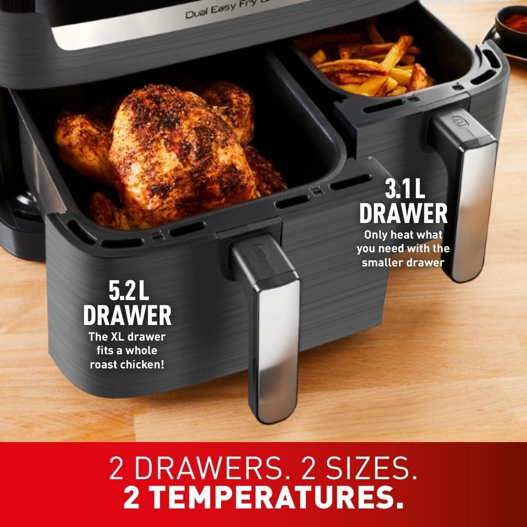 Dual Zone Air Fryer 8.3L 2 Drawer Digital 8-in-1 No Oil Dishwasher Safe