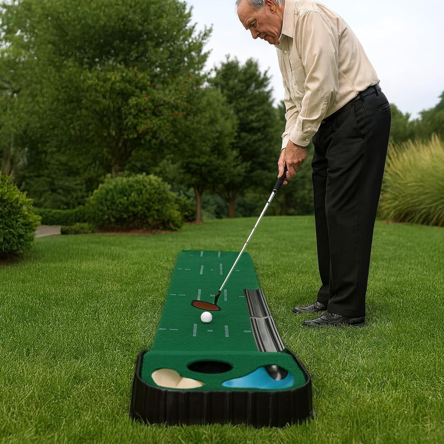 Golf Putting Mat Indoor Outdoor Training Set w/ Ball Return & Putting Cup