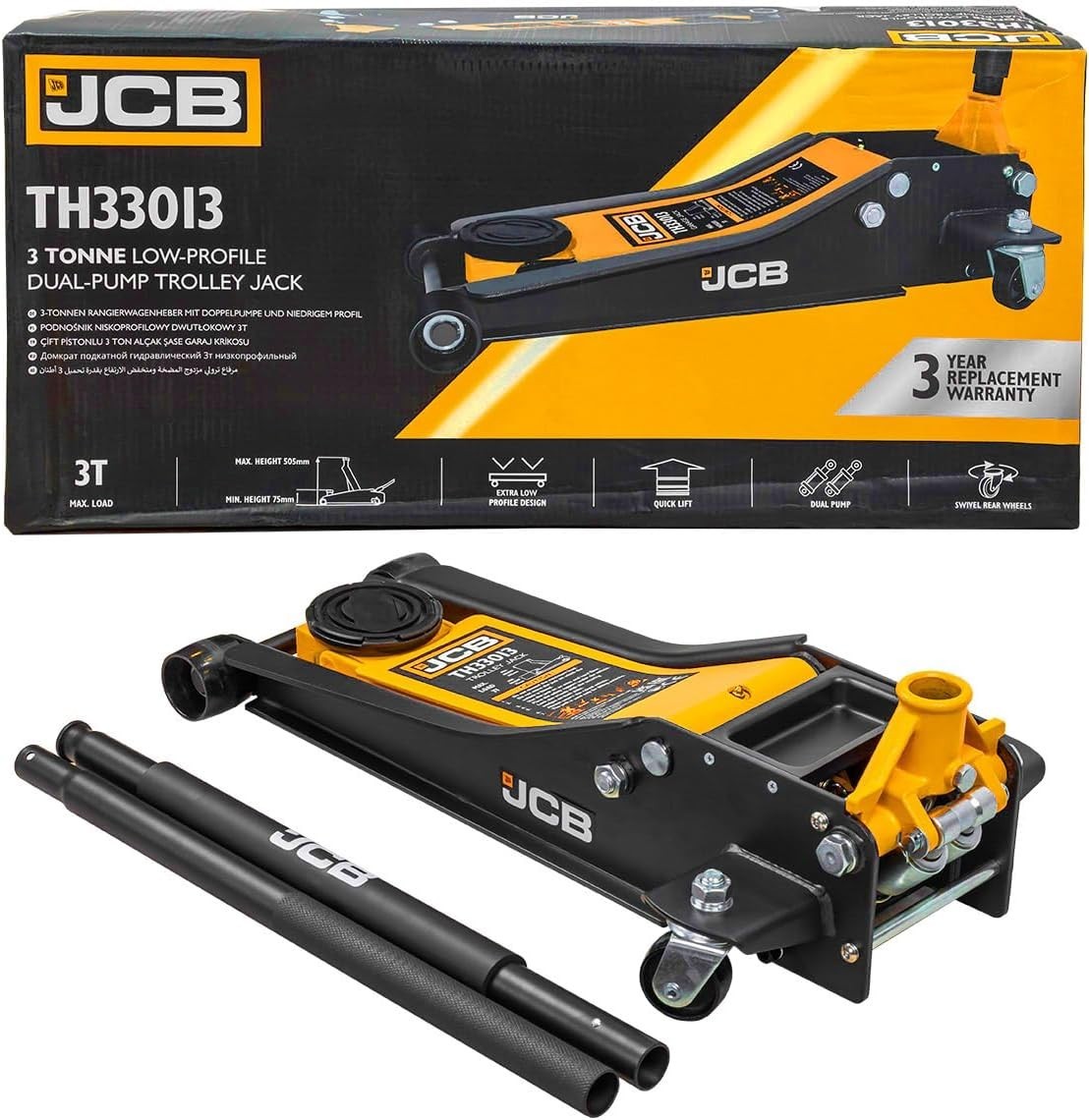 3 Ton Low Profile Trolley Jack Double Pump Quick Lift 75–505mm Heavy Duty Car
