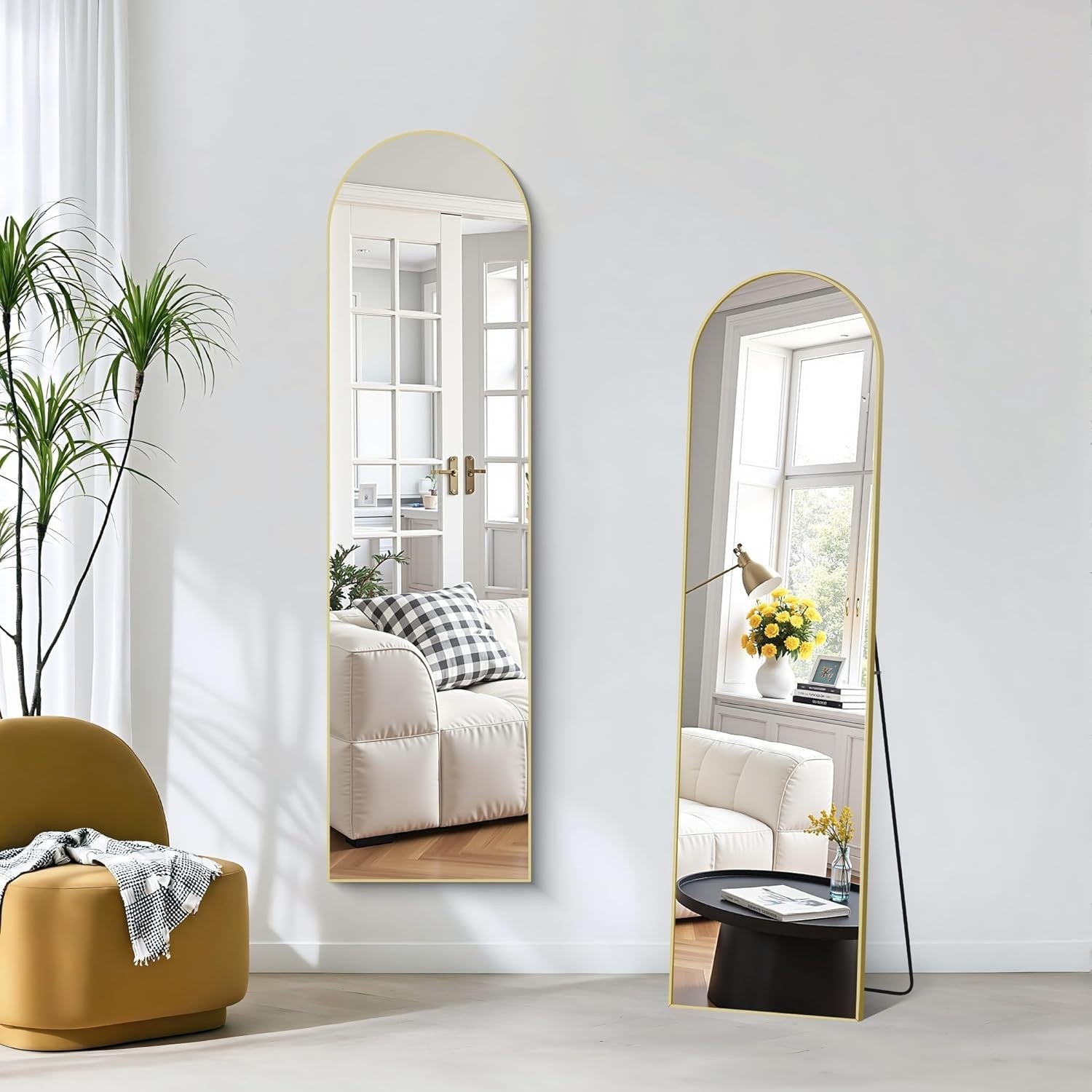 Gold Arch Full Body Mirror 150x40cm Wall Leaning Floor Mirror for Bedroom