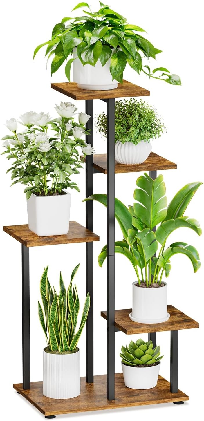 Adjustable Bamboo Plant Stand with Tray | Natural Wood Indoor Pot Holder