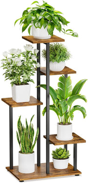Adjustable Bamboo Plant Stand with Tray | Natural Wood Indoor Pot Holder