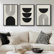 Boho Black White Abstract Canvas Wall Art 3 Panels 16x24" Decor