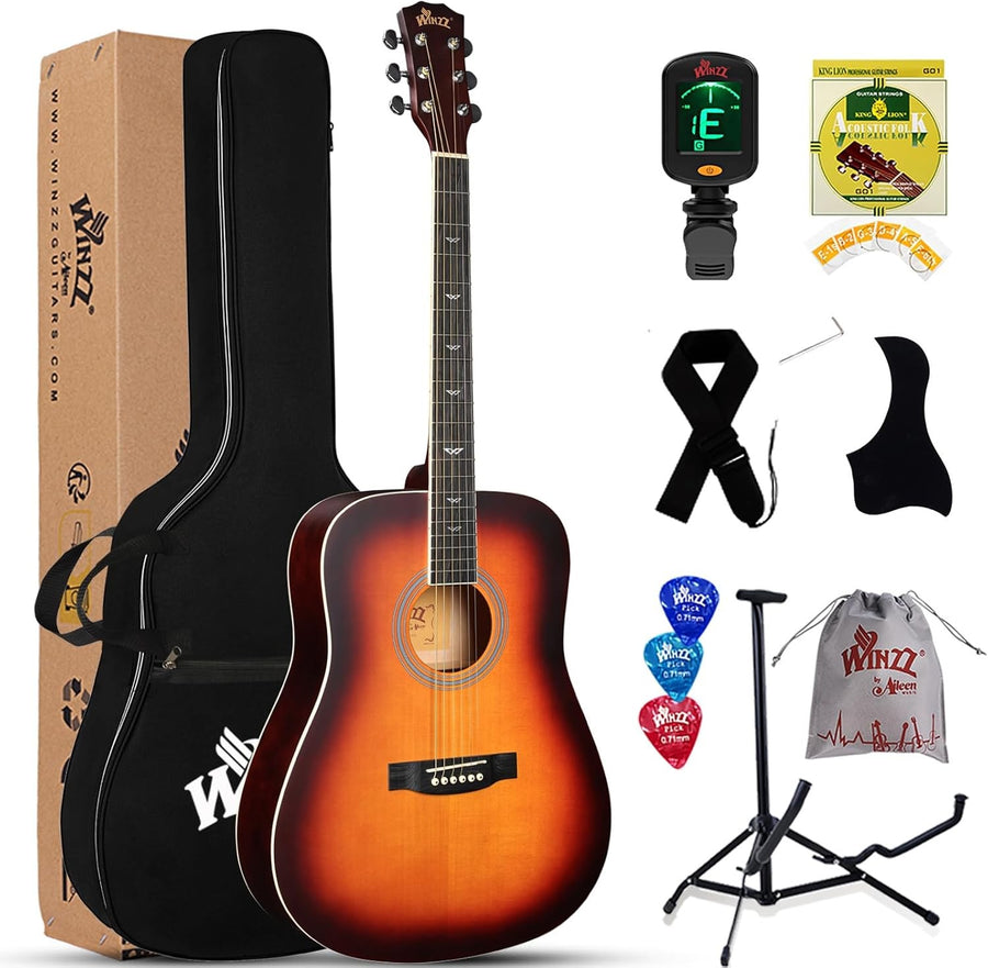 Full Size 4/4 Acoustic Guitar Starter Kit Sunburst Steel String