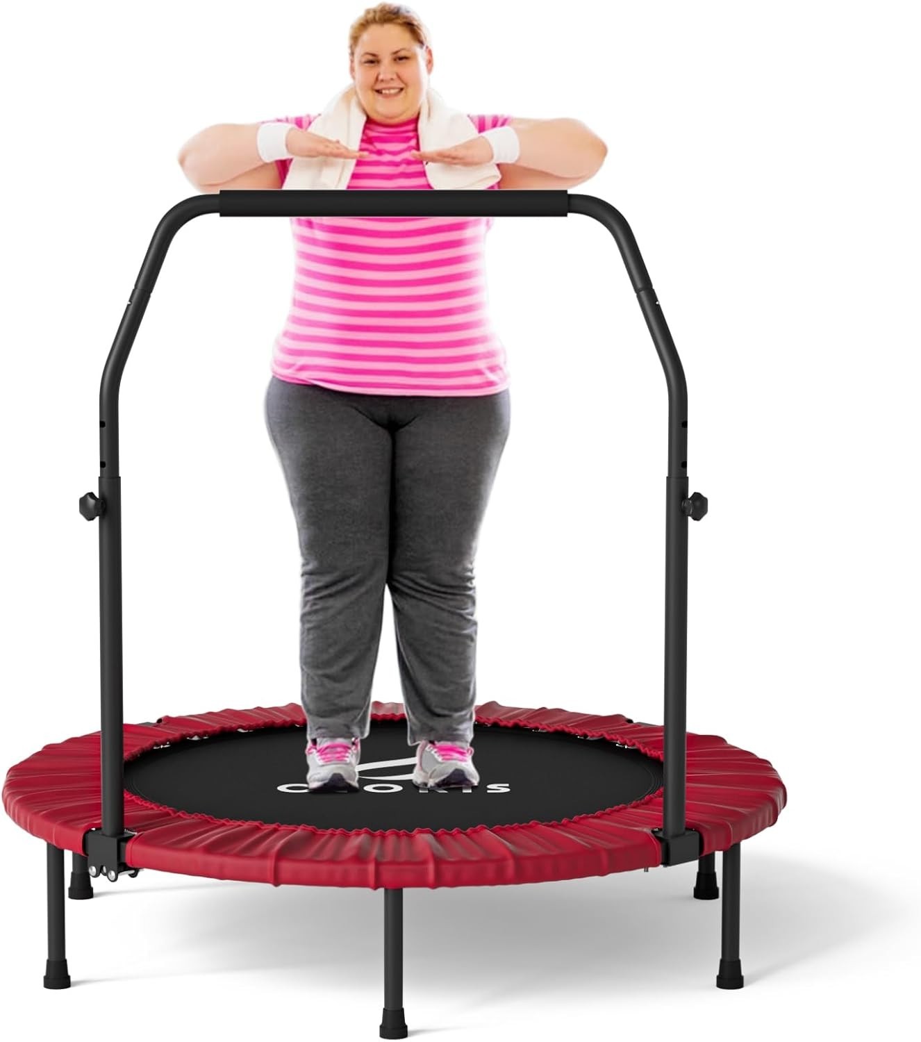 40” Indoor Fitness Trampoline Rebounder w Adjustable Handle 400lb