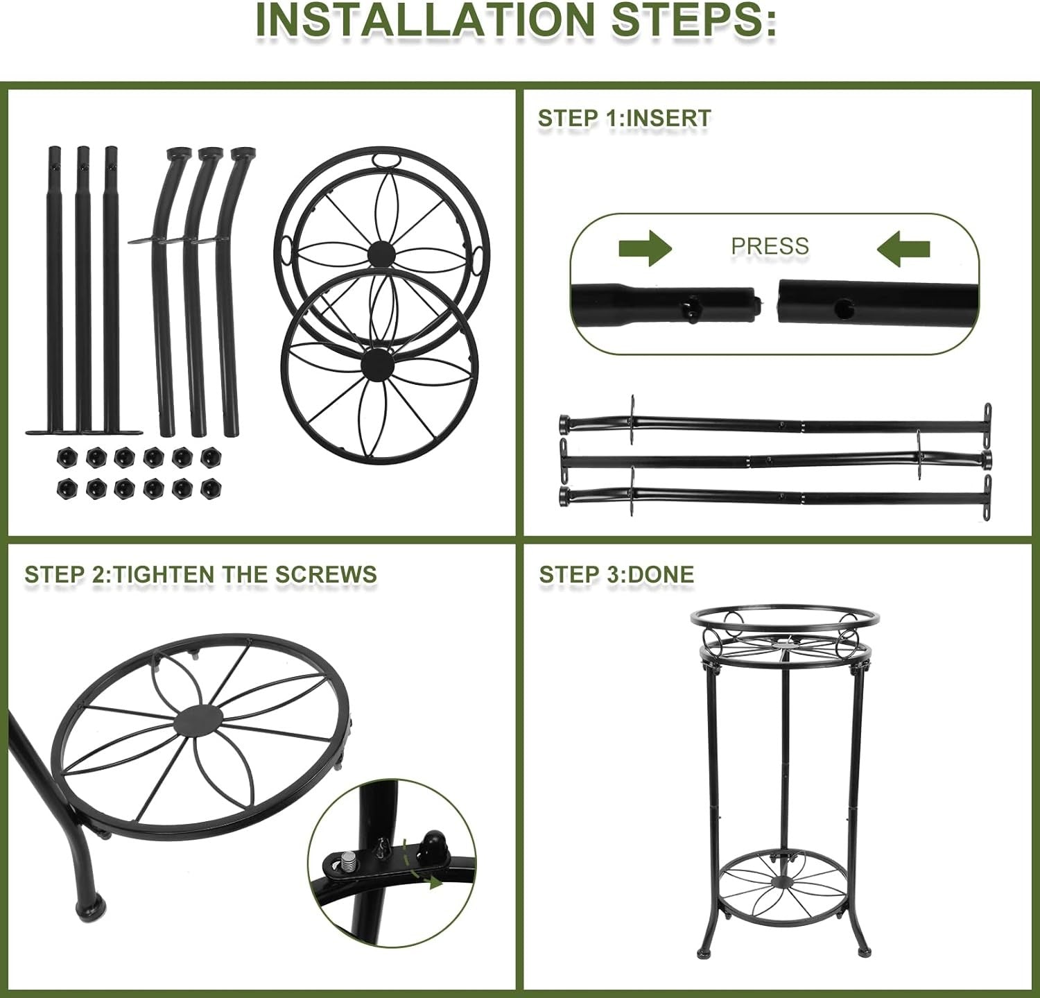 2 Tier Metal Plant Stand Indoor Outdoor Tall Flower Pot Shelf Corner Display