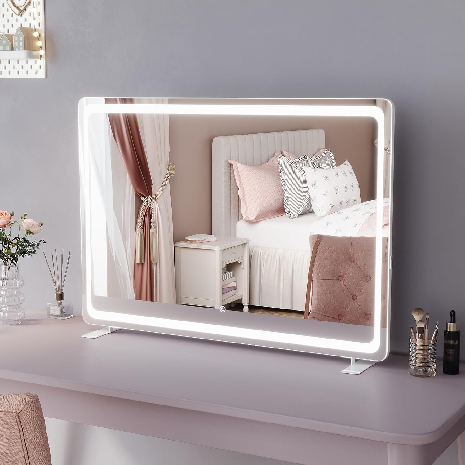 LED Makeup Mirror 100x70cm Touch Dimmable 3 Color Lights Table/Wall