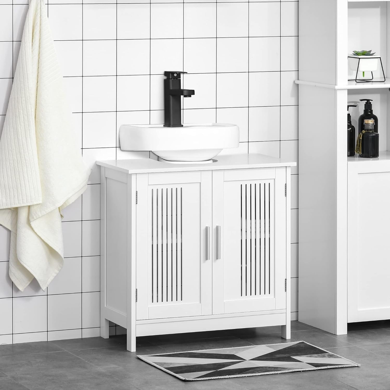 White Under Sink Bathroom Cabinet Storage Unit 2 Door Adjustable Shelf 60x60cm