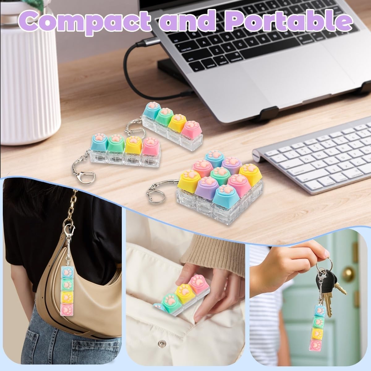 3pcs Colorful Keyboard Clicker Fidget Toy Stress Relief Keychain