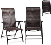 Set of 2 Outdoor Rattan Folding Chairs Adjustable Recliner Patio Garden Seats