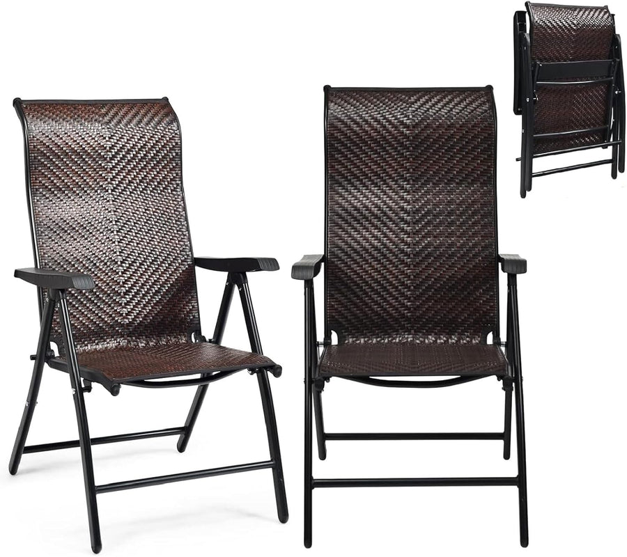 Set of 2 Outdoor Rattan Folding Chairs Adjustable Recliner Patio Garden Seats