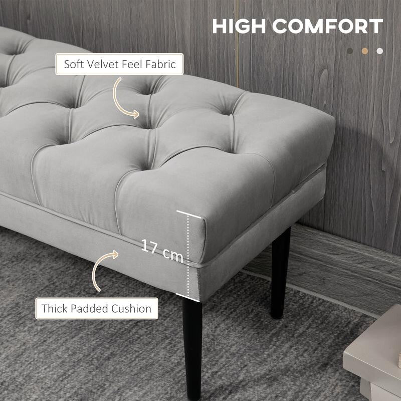 Grey Velvet End of Bed Bench Upholstered Button Tufted Hallway Seat 110cm