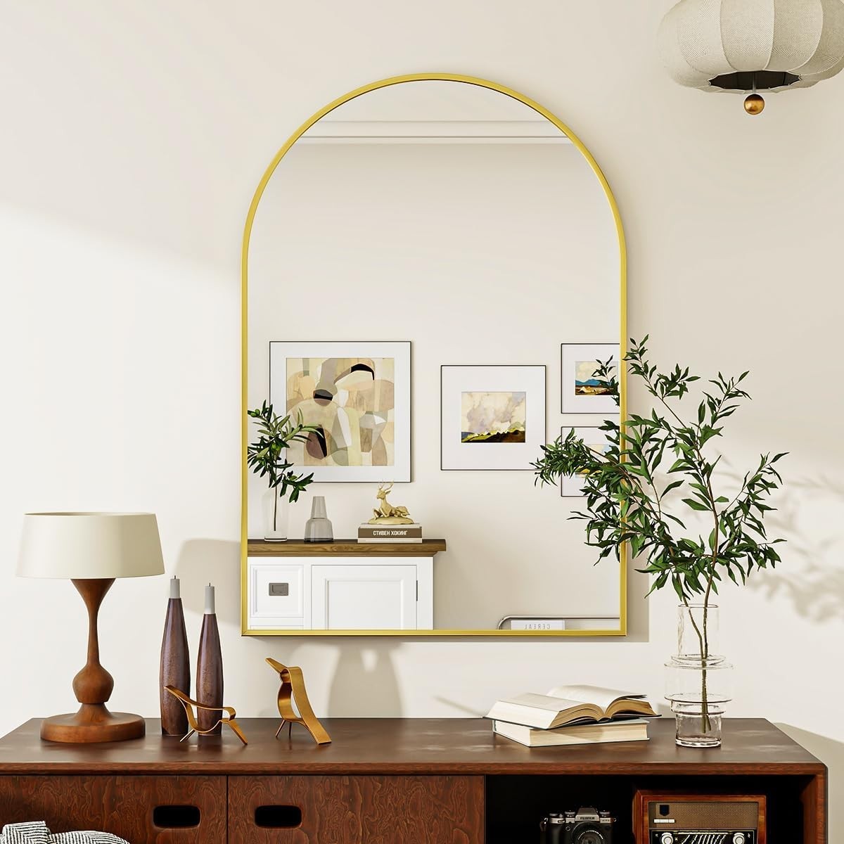 Gold Arch Wall Mirror 100x75cm Elegant Shatterproof Frame for Bathroom